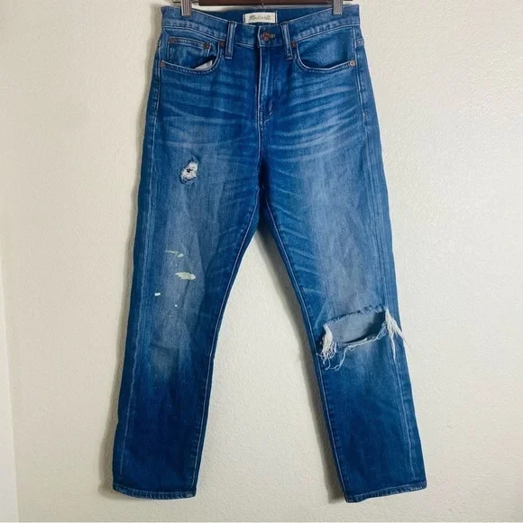 Madewell Blue Straight Ankle/Cropped Distressed Jeans  Size:26 - Picture 2 of 11